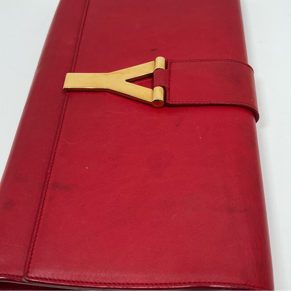 Yves Saint Laurent Clutch Bag Red Leather Gold Hardware - Picture 11 of 13